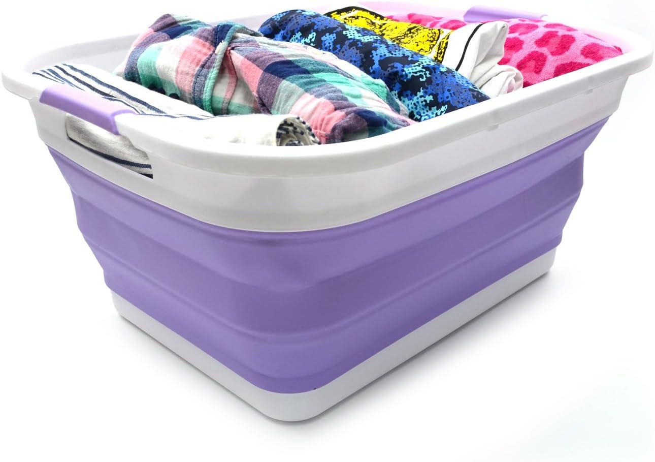 SAMMART Collapsible Plastic Laundry Basket/ Washtub 41L (10.8 Gallon) Set of 2, Lt. Purple