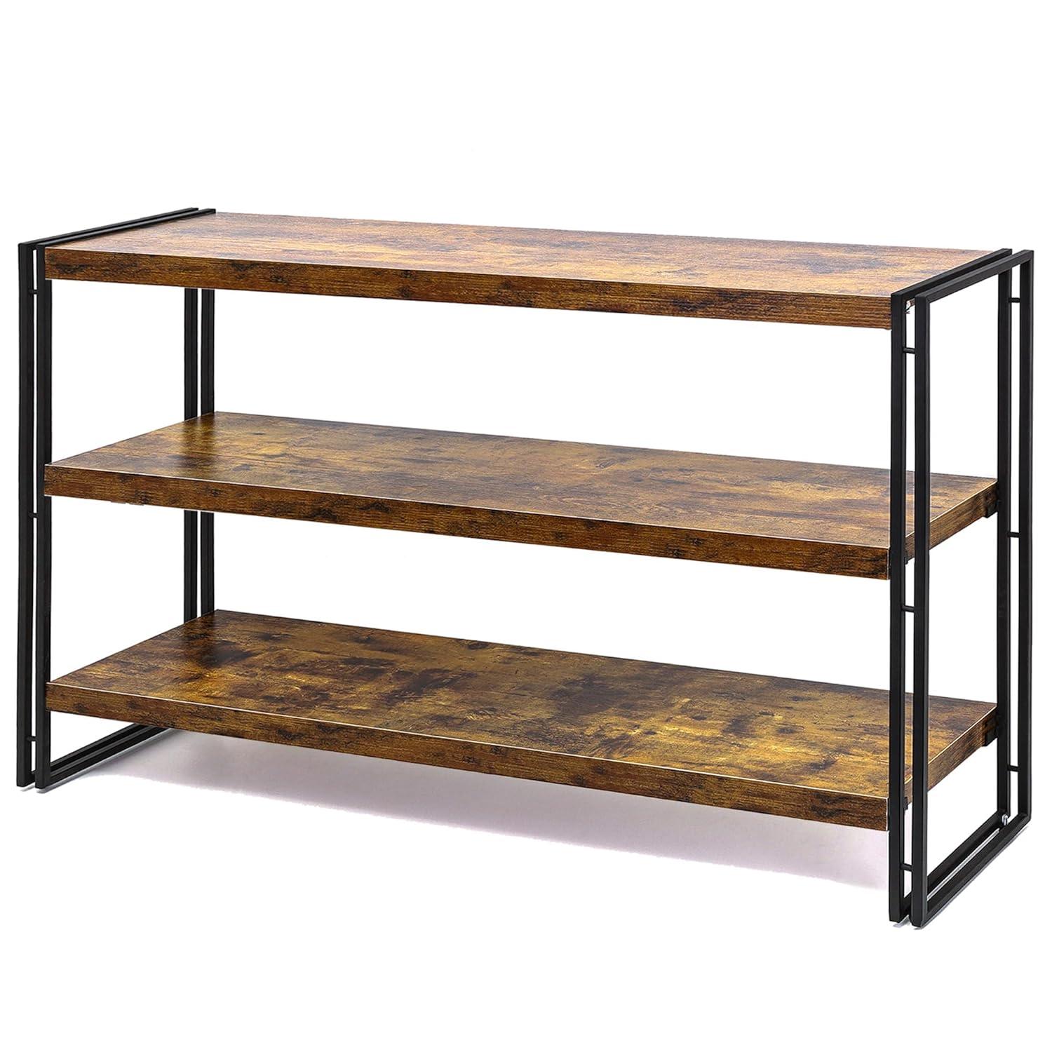HCHQHS 3-Tier Rustic Wood and Metal Industrial Bookshelf for Home Office, Bedroom, Kitchen, Bathroom - 47in