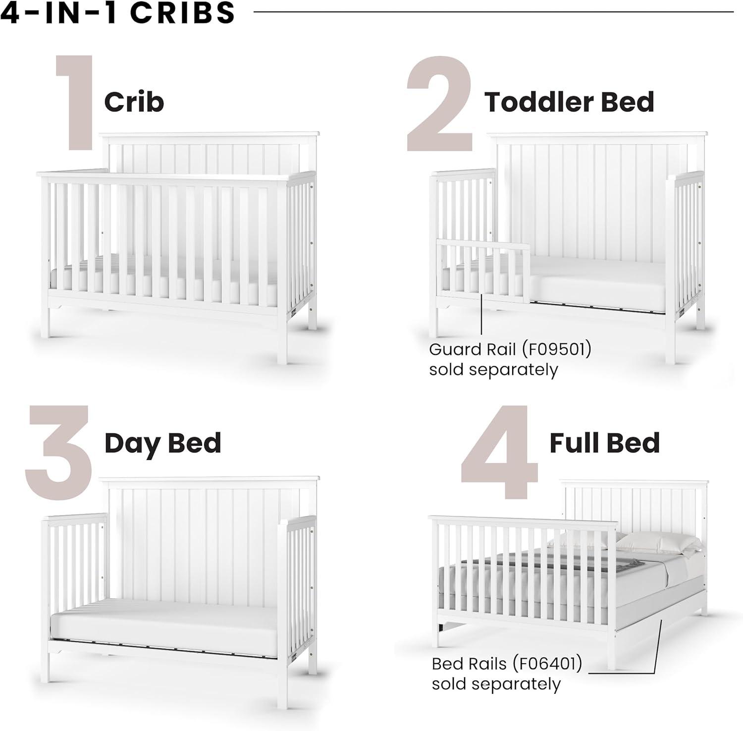 Matte White Farmhouse 3-Piece Nursery Set with Convertible Crib and Dresser