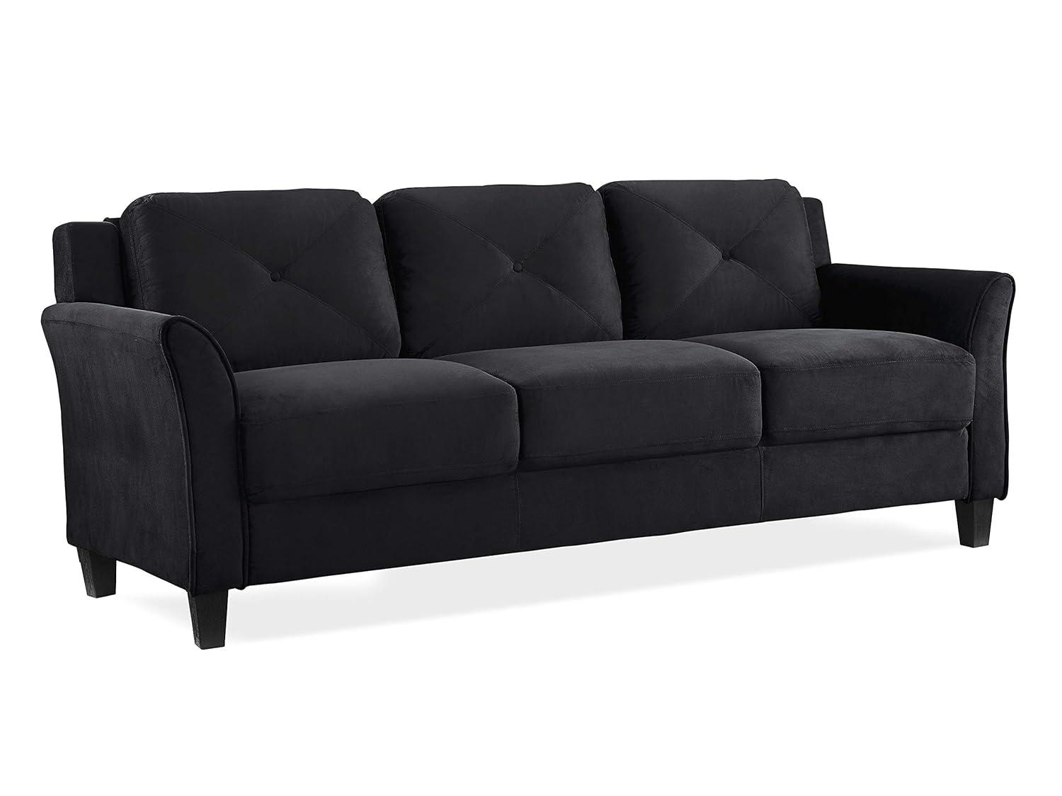 Lifestyle Solutions Harrington Sofa Upholstered Microfiber Fabric Curved Arms, Black