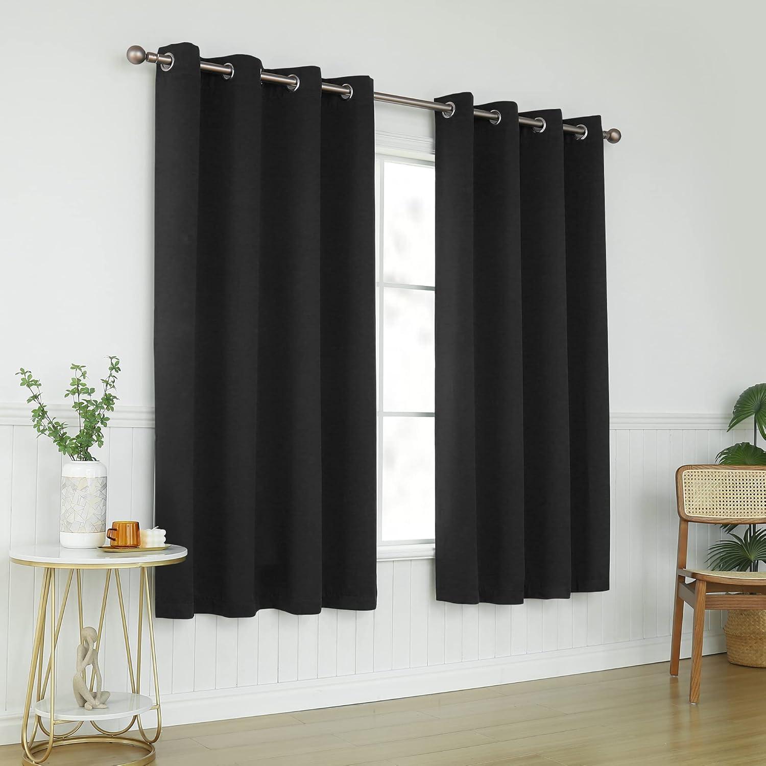 Coodeto Short Blackout Curtains Black, Set of 2, W52 x L63 - Blackout Curtains for Kitchen and Kids Bedroom