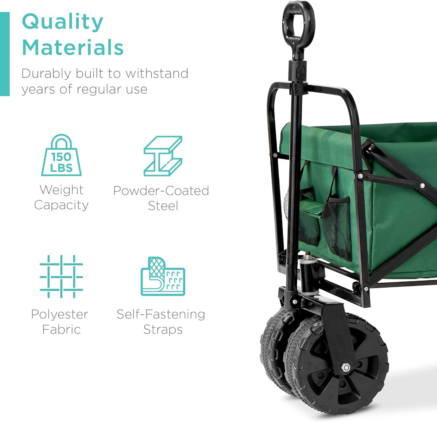 Best Choice Products 36in Folding Multipurpose Indoor Outdoor Utility Cart w/ Swivel Wheels, Adjustable Handle - Green