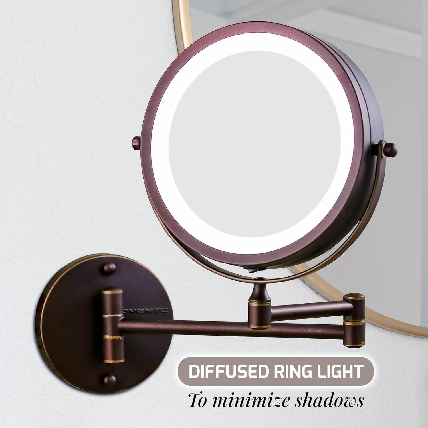 Ovente OVENTE 7" Lighted Wall Mount Makeup Mirror with 1X/10X Magnification, Cordless Double Sided Magnifying Round Vanity Mirror, 360° Swivel Design, Extendable and Folding Arm, Antique Bronze MFW70ABZ1X10X