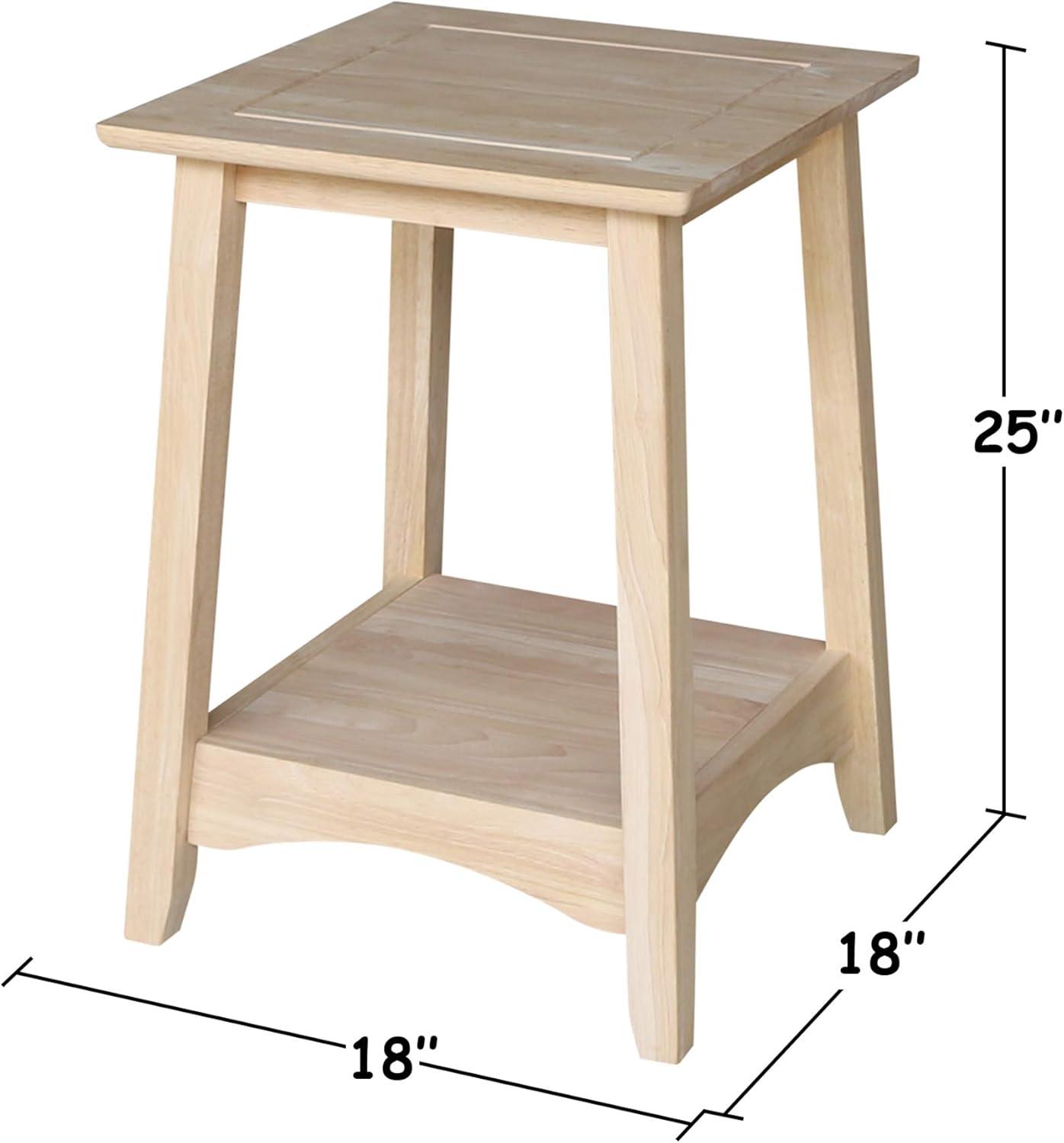 Bombay Tall End Table Unfinished - International Concepts: Hardwood, Square, Fixed Shelf