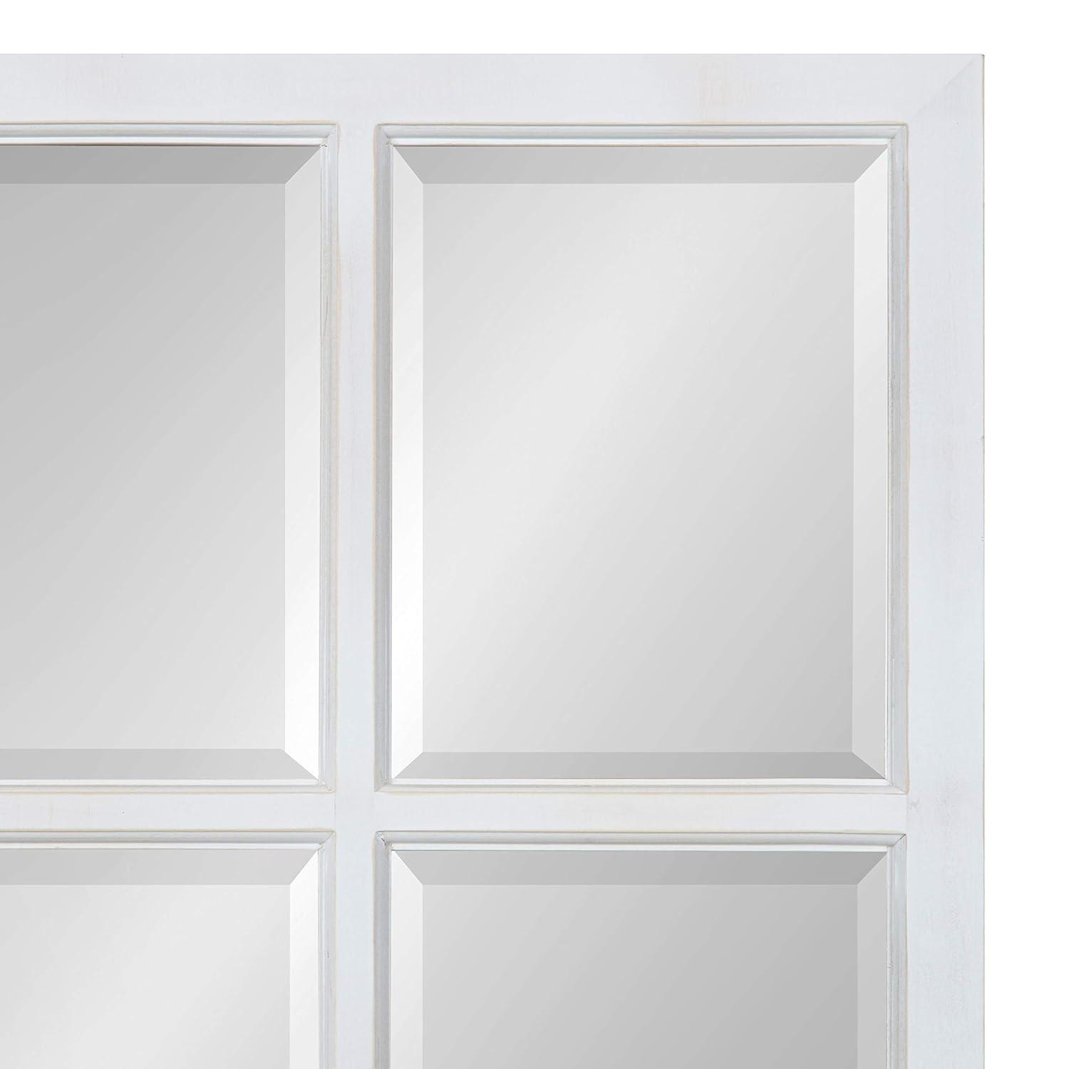 Kate & Laurel All Things Decor 18" x 42" Hogan Windowpane Wall Mirror White: Beveled Glass, Rustic Finish, Wood Frame, Wall Mounted