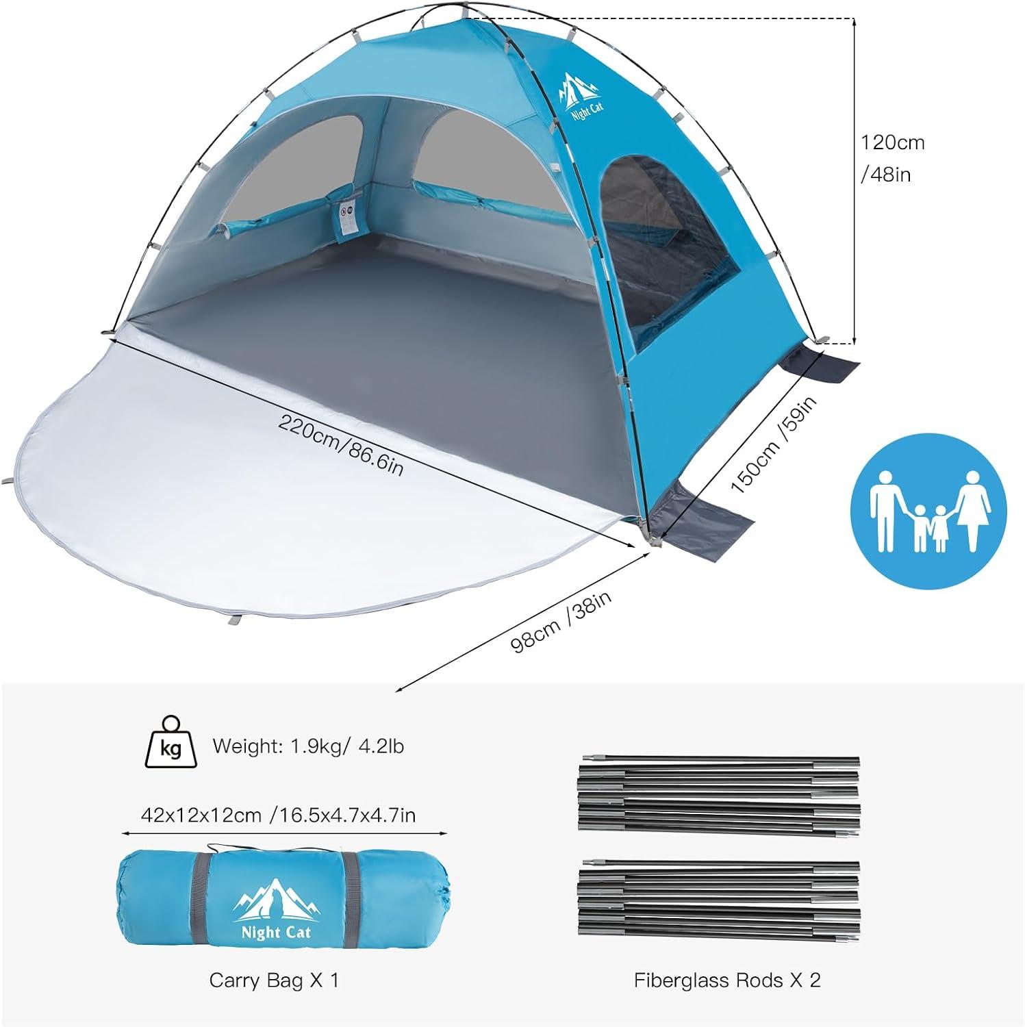 Blue 4-Person Summer Portable Beach Tent with UV Protection