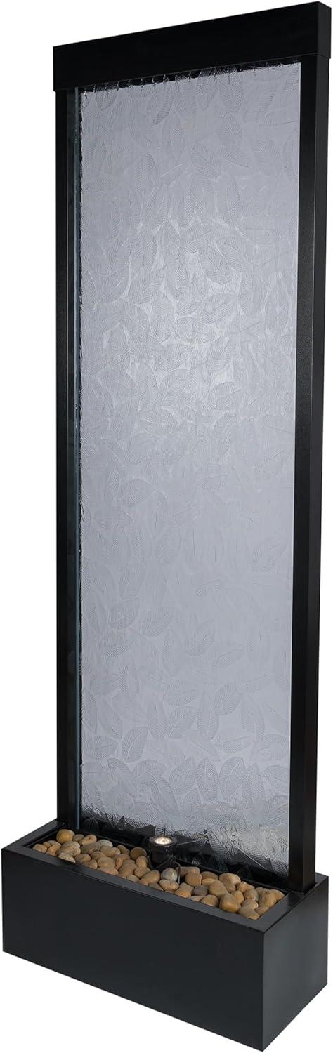 Alpine Corporation 72" Clear Glass Panel with Embossed Leaves Waterfall Fountain: Freestanding, Electric, Indoor/Outdoor Use