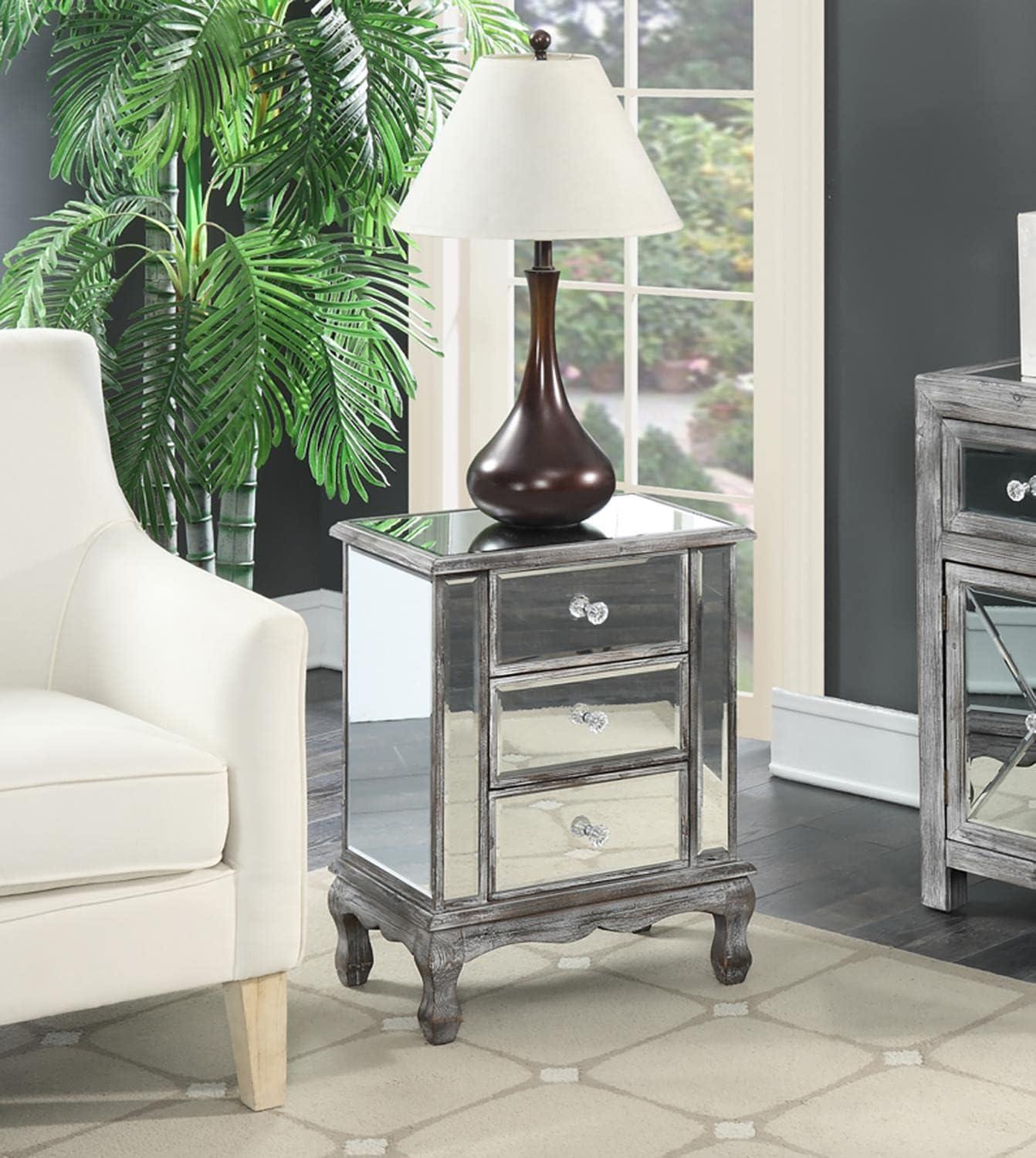 Convenience Concepts Gold Coast Vineyard 3-Drawer Mirrored End Table