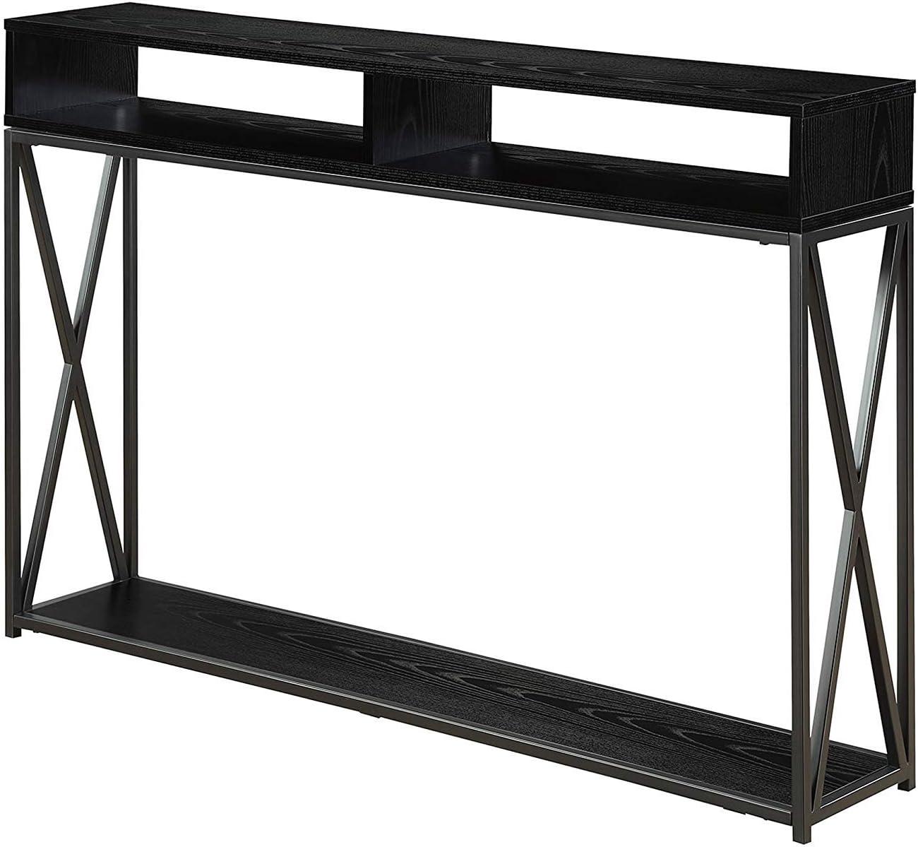 Sleek 48" Black and Wood Console Table with Storage Shelf