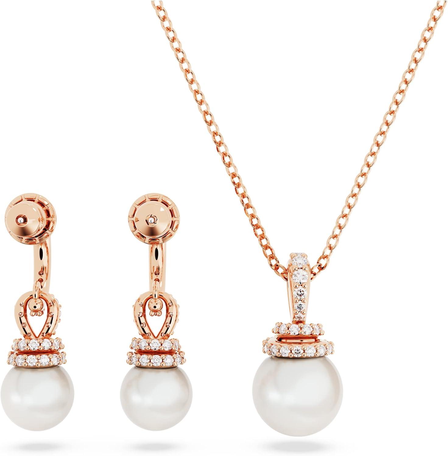 Rose Gold Swarovski Pearl Pendant Necklace and Earring Set