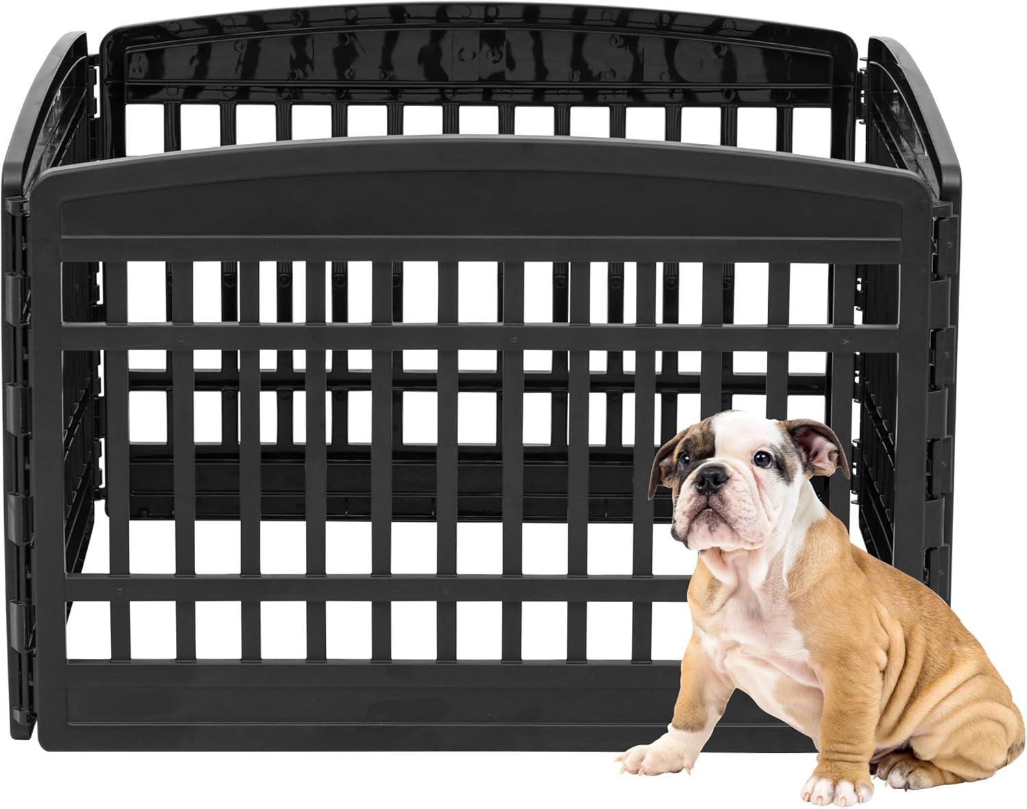 IRIS USA 24" Exercise 4-Panel Pet Playpen, Dog Playpen for Puppy Small Dogs Keep Pets Secure Easy Assemble Easy Storing Customizable Non-Skid Rubber Feet, Black