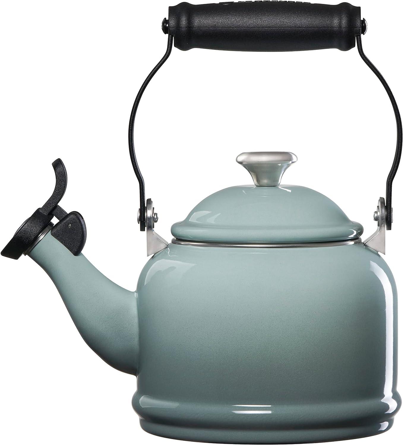 Sea Salt Enamel Steel 1.25 qt Tea Kettle with Metal Finishes