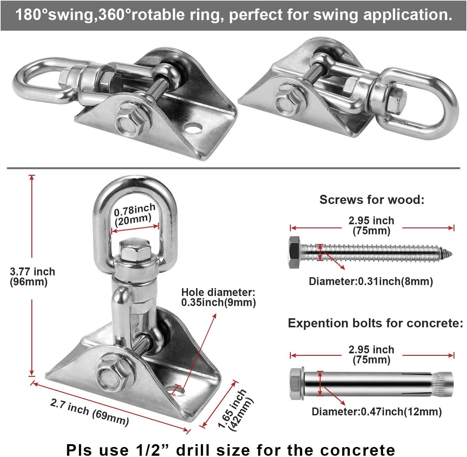 Stainless Steel Hanging Kit Swing Hangers and Hammock Spring and Swing Swivel Spinner Kglobal Swivel Hook and Locking Snap Hooks for Wooden Sets，tire Swing Swivel, Seat Trapeze Yoga