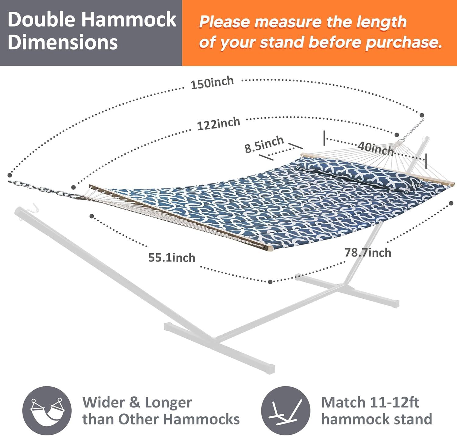 2-Person Quilted Polyester Spreader Bar Hammock