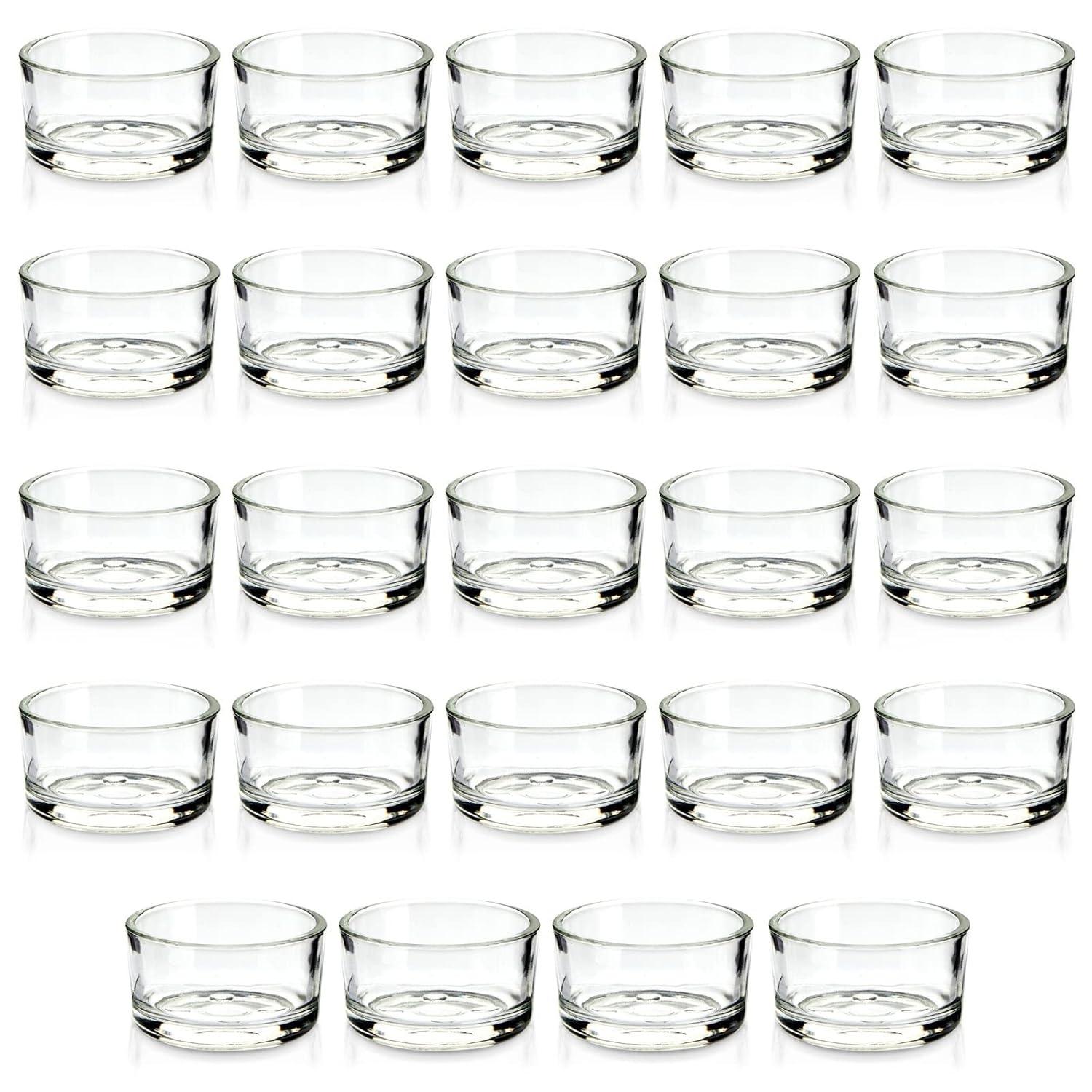Juvale 24 Pack Clear Glass Short Tealight Candle Holders for Table Centerpieces, Wedding Receptions, Party Decorations, Restaurant Tables, 1 x 2 In