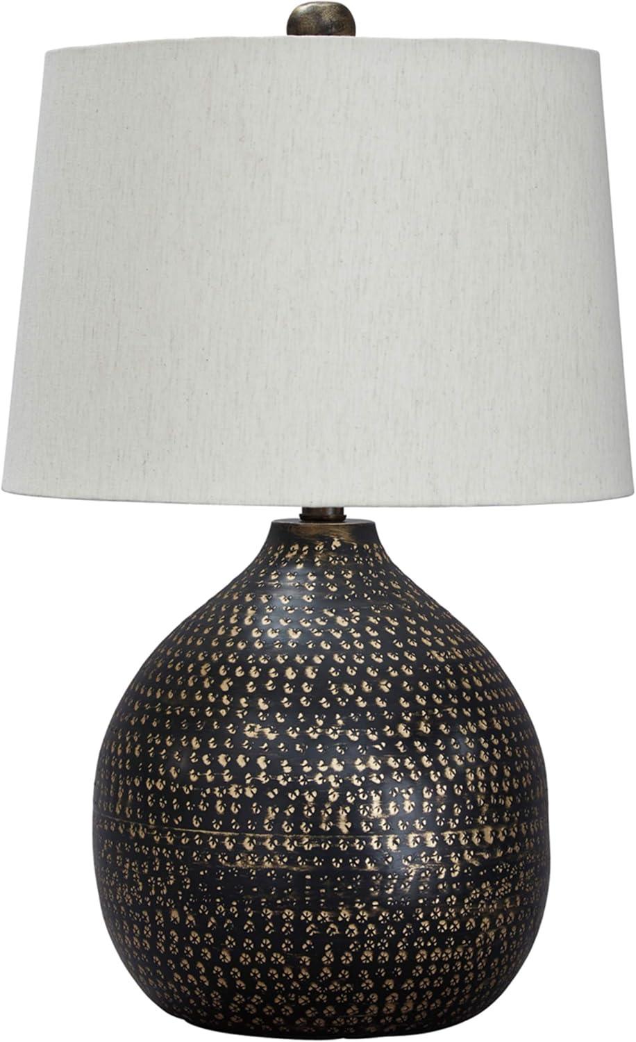 Black and Gold 25" Metal Table Lamp with Drum Shade