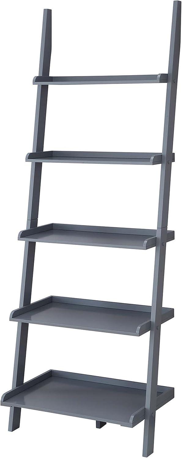 Heritage Gray Solid Wood 5-Tier Ladder Bookshelf