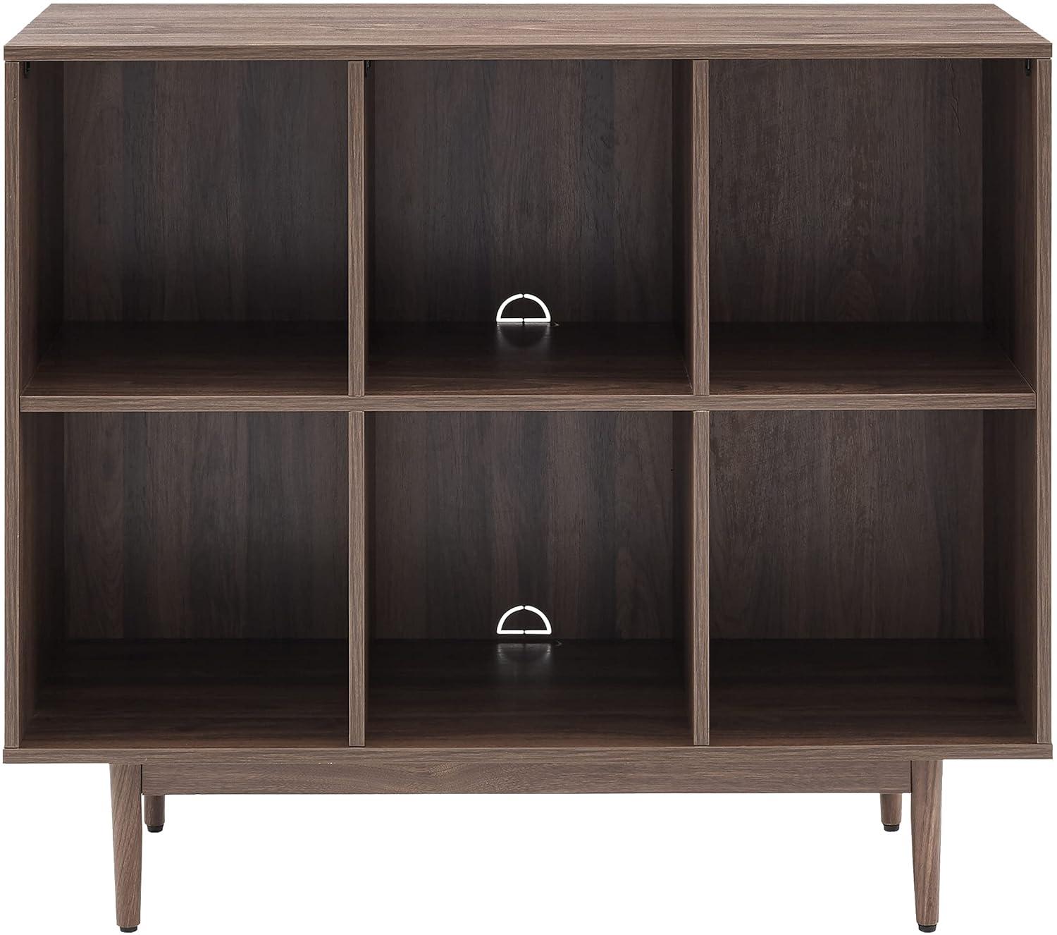 35.88" Liam 6 Cube Bookcase Walnut - Crosley: Mid-Century Design, Media Center-Compatible, Tapered Legs