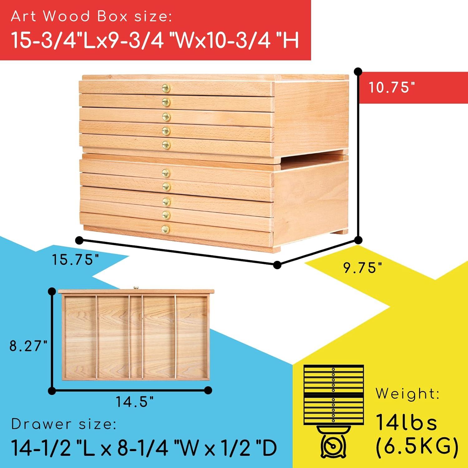 Large Beechwood 10-Drawer Art Supply Storage Box