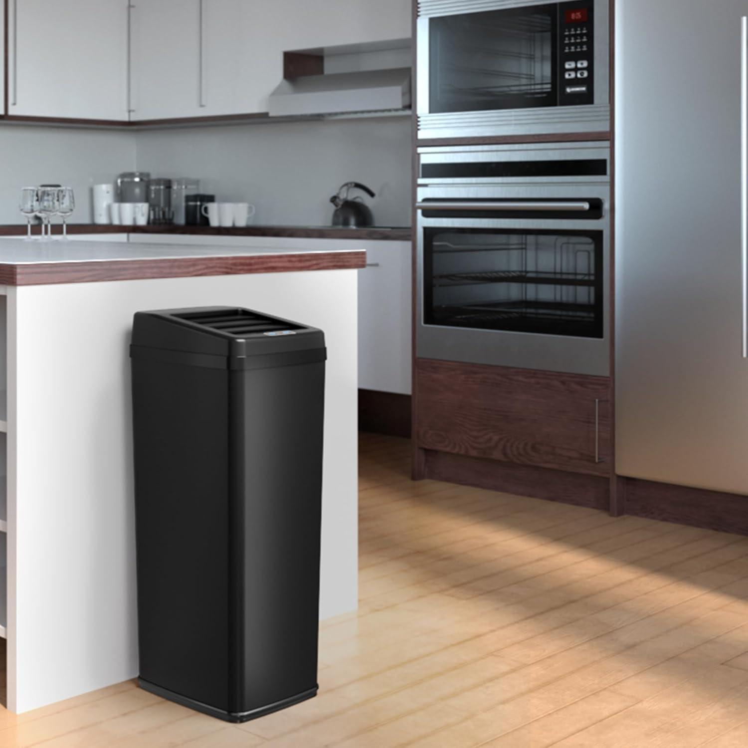 iTouchless Sliding Lid Sensor Kitchen Trash Can with AbsorbX Odor Filter 14 Gallon Black Stainless Steel