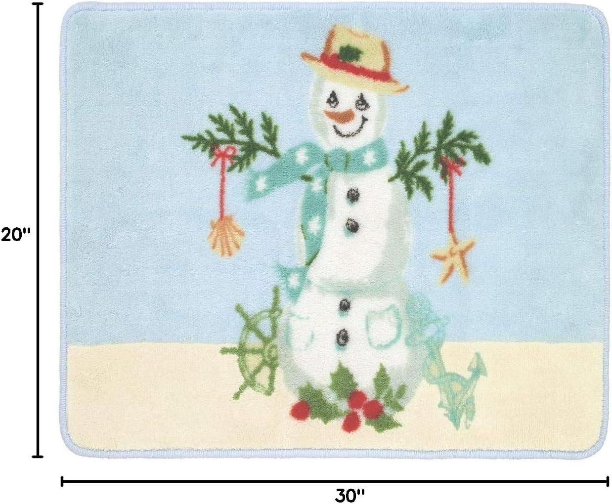 Coastal Snowman Blue and Beige Cotton Bath Rug