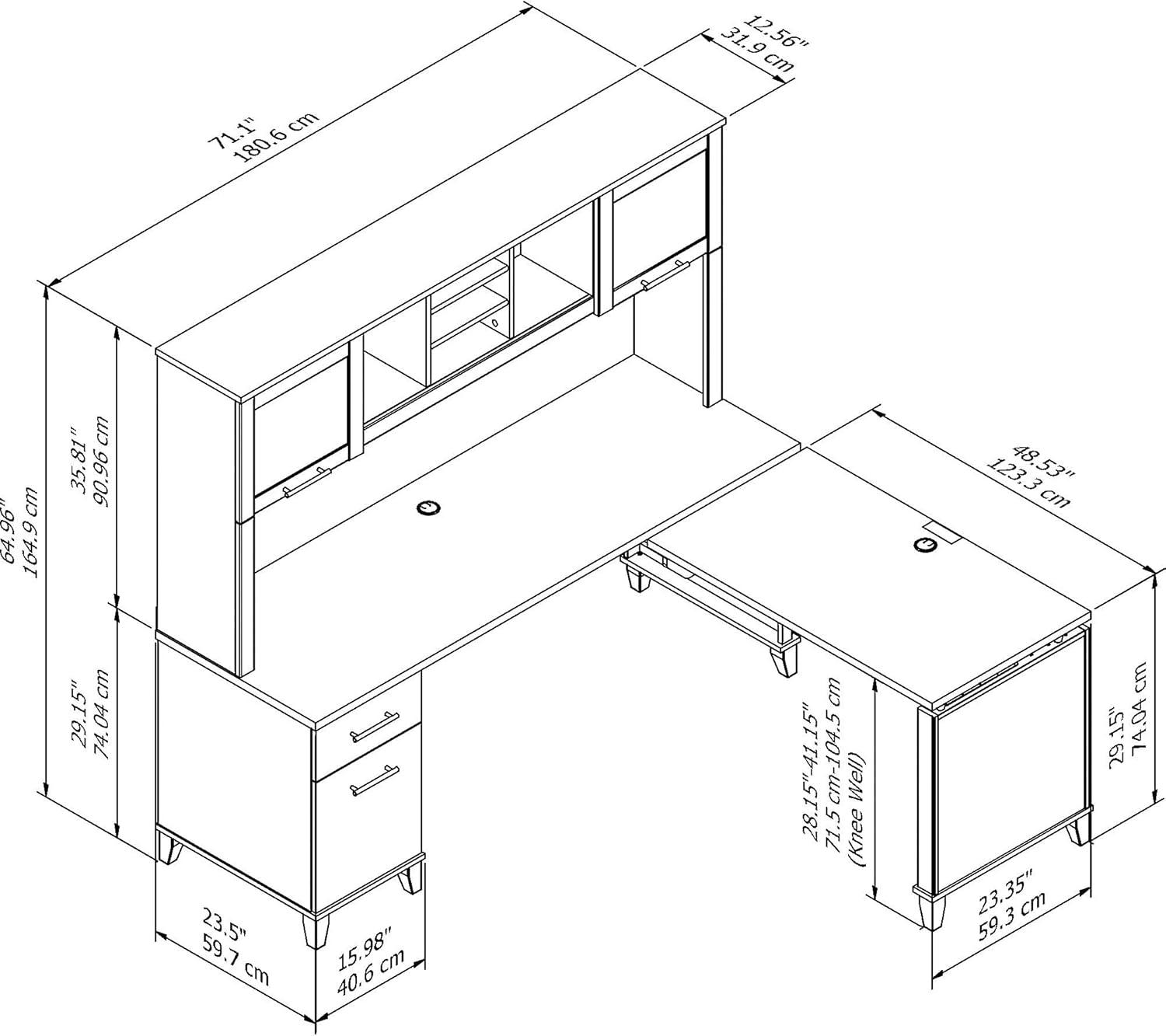 Bush Furniture Somerset 72W Sit to Stand L Desk with Hutch in Hansen Cherry