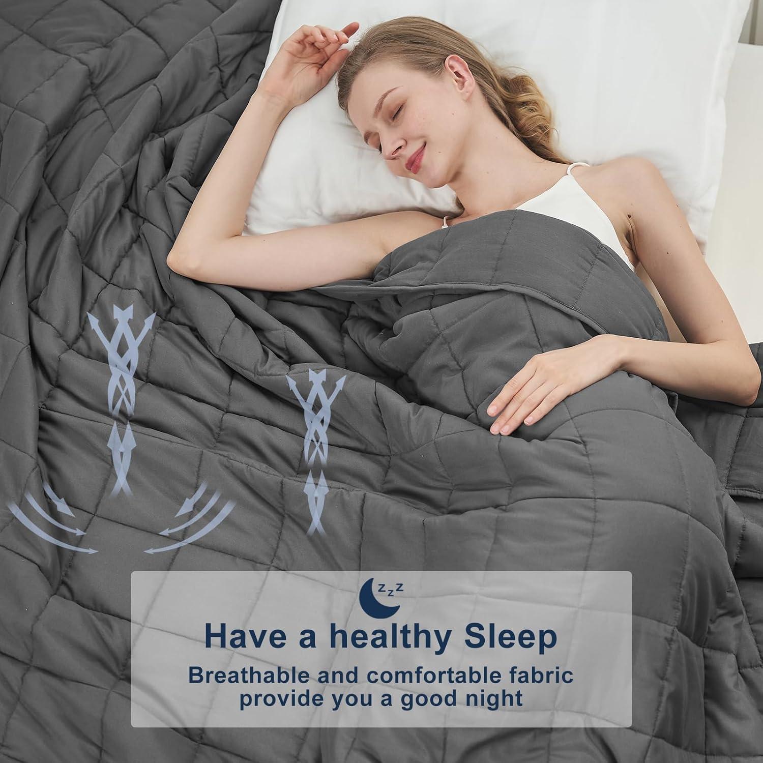 Weighted Blanket for Adults (12lbs, 48"x72" Twin Size) - Cooling Heavy Blanket for 110-130lbs with Premium Glass Beads - Soft Thick Big Blankets for All-Season Sleeping Comfort Breathable- Grey