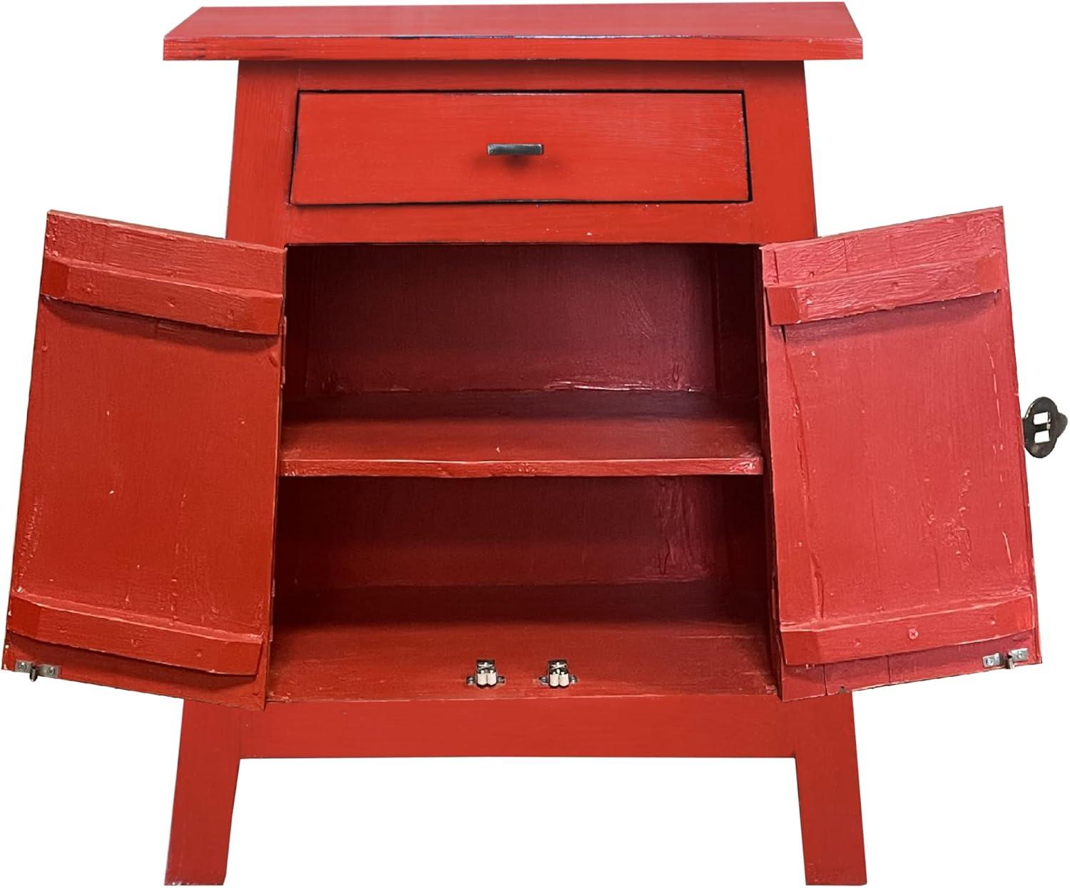 Cottage Solid Wood Zen End Table Nightstand in Distressed Red