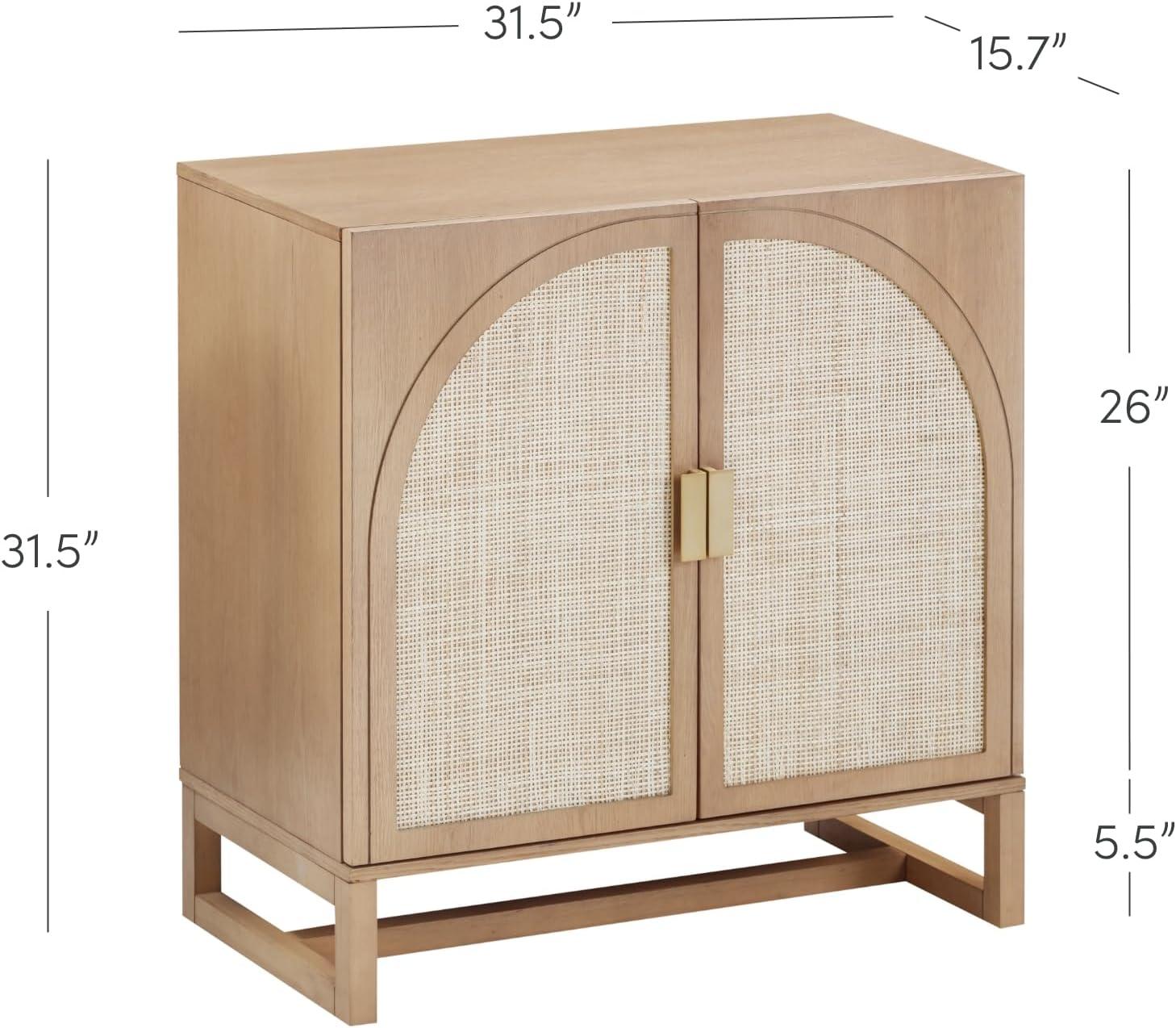 Nathan James Paxton Mid-Century Modern Wood Storage Cabinet with Doors, Arched Storage Cabinet for Living Room or Kitchen with Rattan Door Details, Raw Oak Set of 2