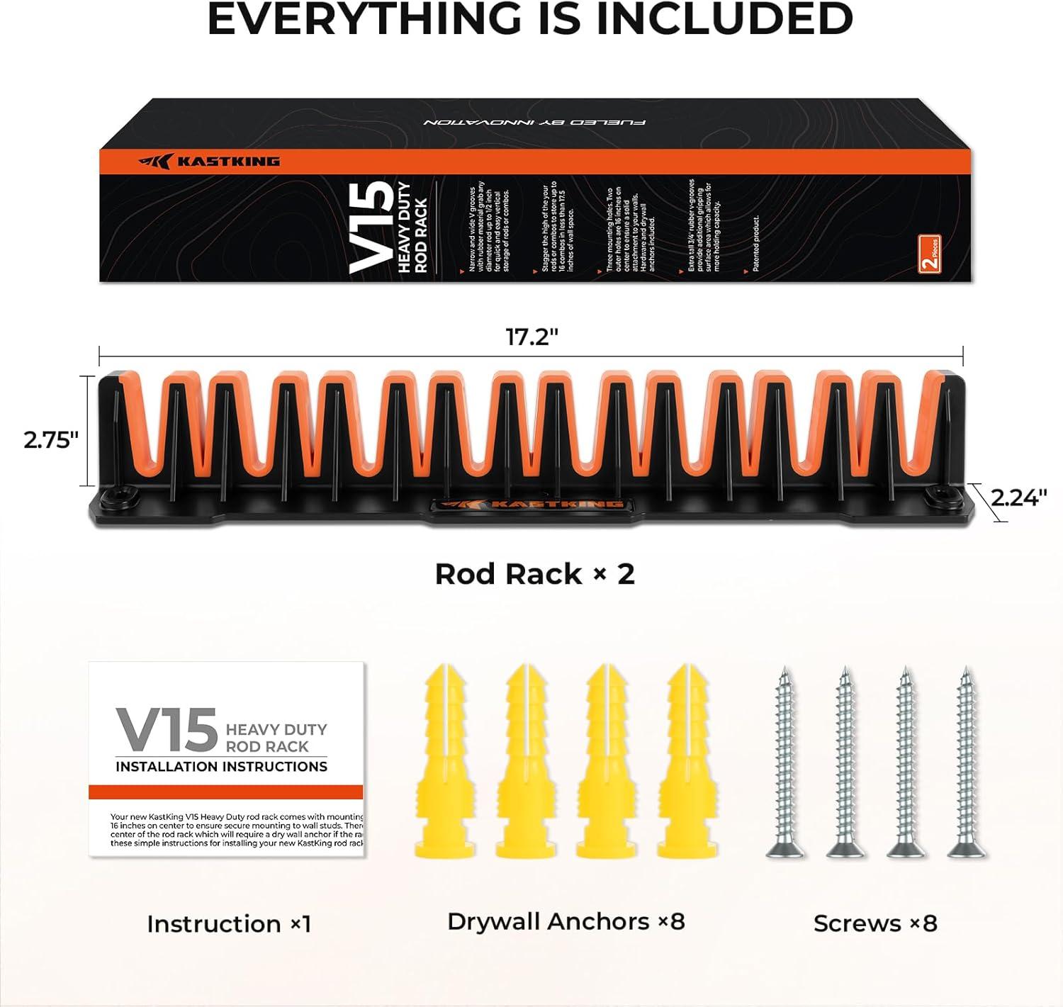 KastKing V15HD Heavy Duty Vertical Fishing Rod Holder – Wall Mounted Fishing Rod Rack, Store 15 Large Rods or Fishing Rod Combos in 18 Inches, Great Fishing Pole Holder and Rack, 1 Pack