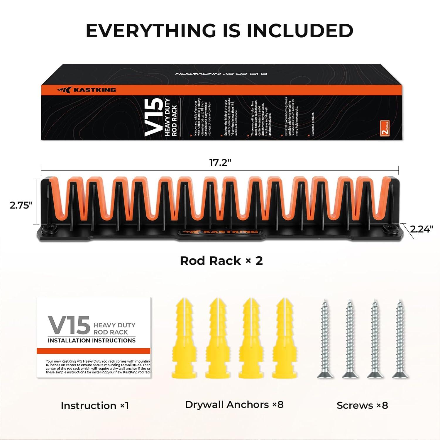 KastKing V15HD Heavy Duty Vertical Fishing Rod Holder – Wall Mounted Fishing Rod Rack, Store 15 Large Rods or Fishing Rod Combos in 18 Inches, Great Fishing Pole Holder and Rack, 1 Pack