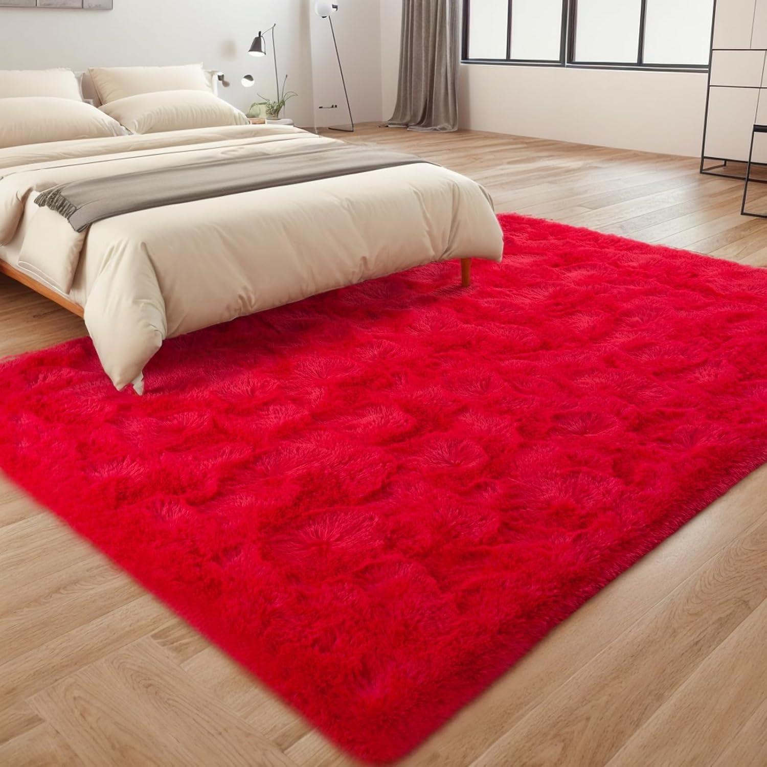 Softlife Super Soft Rug For Living Room Fluffy Rugs For Dorm Room Cute Plush carpet For Bedroom,8' x 10',Red