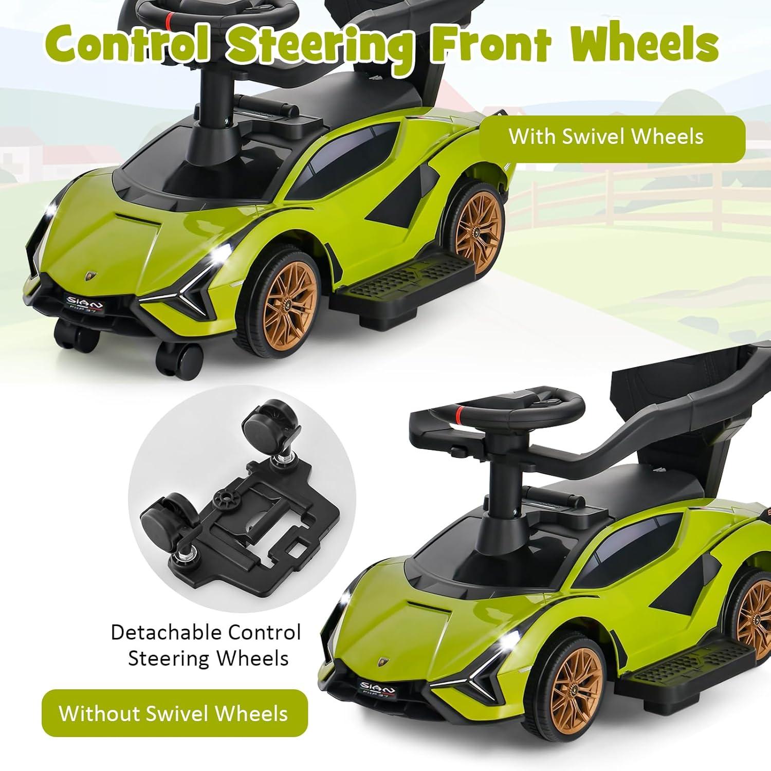 Green Lamborghini 3-in-1 Push Car Stroller with Storage