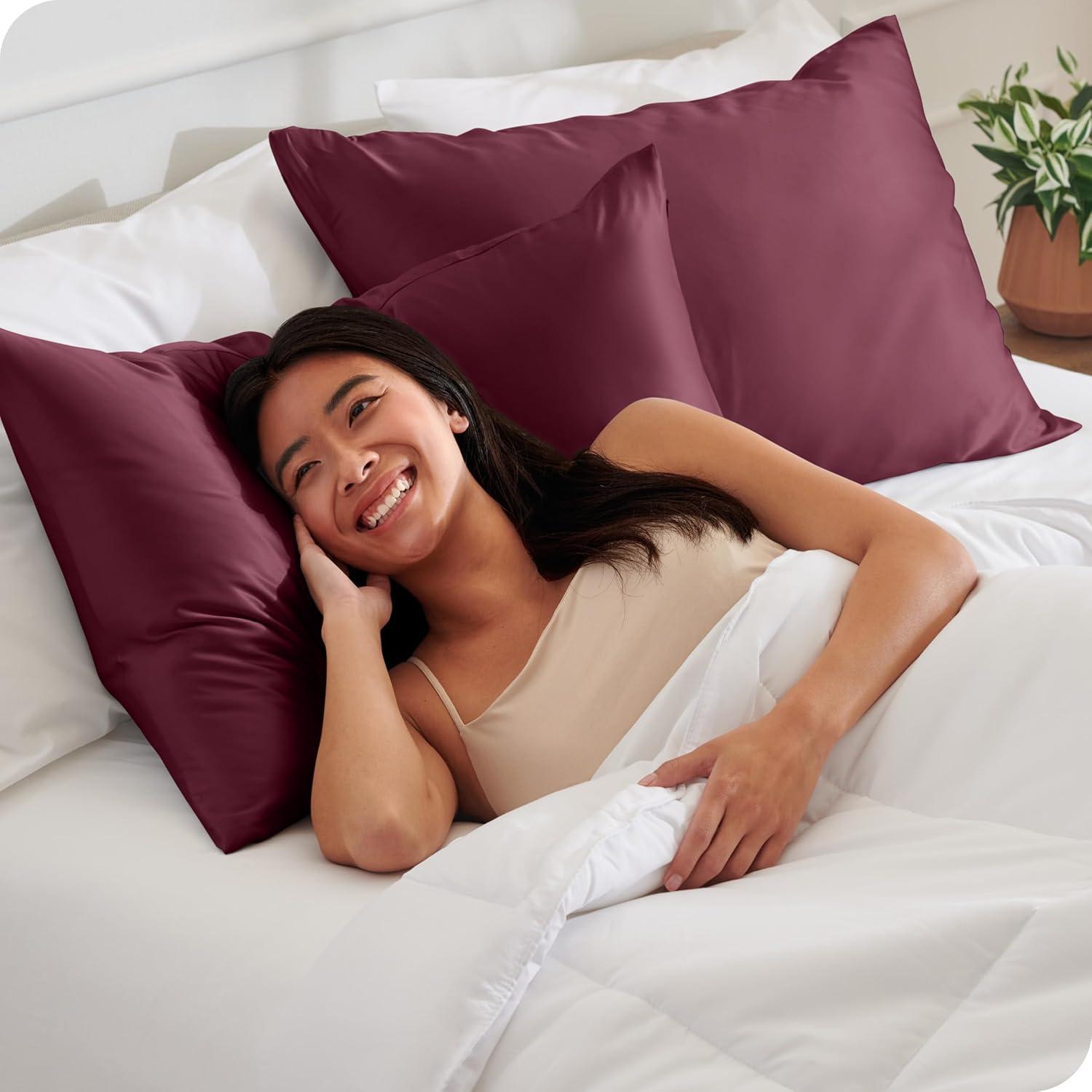 2 Pcs Standard - Envelope Burgundy Satin Pillowcase Set by Bare Home