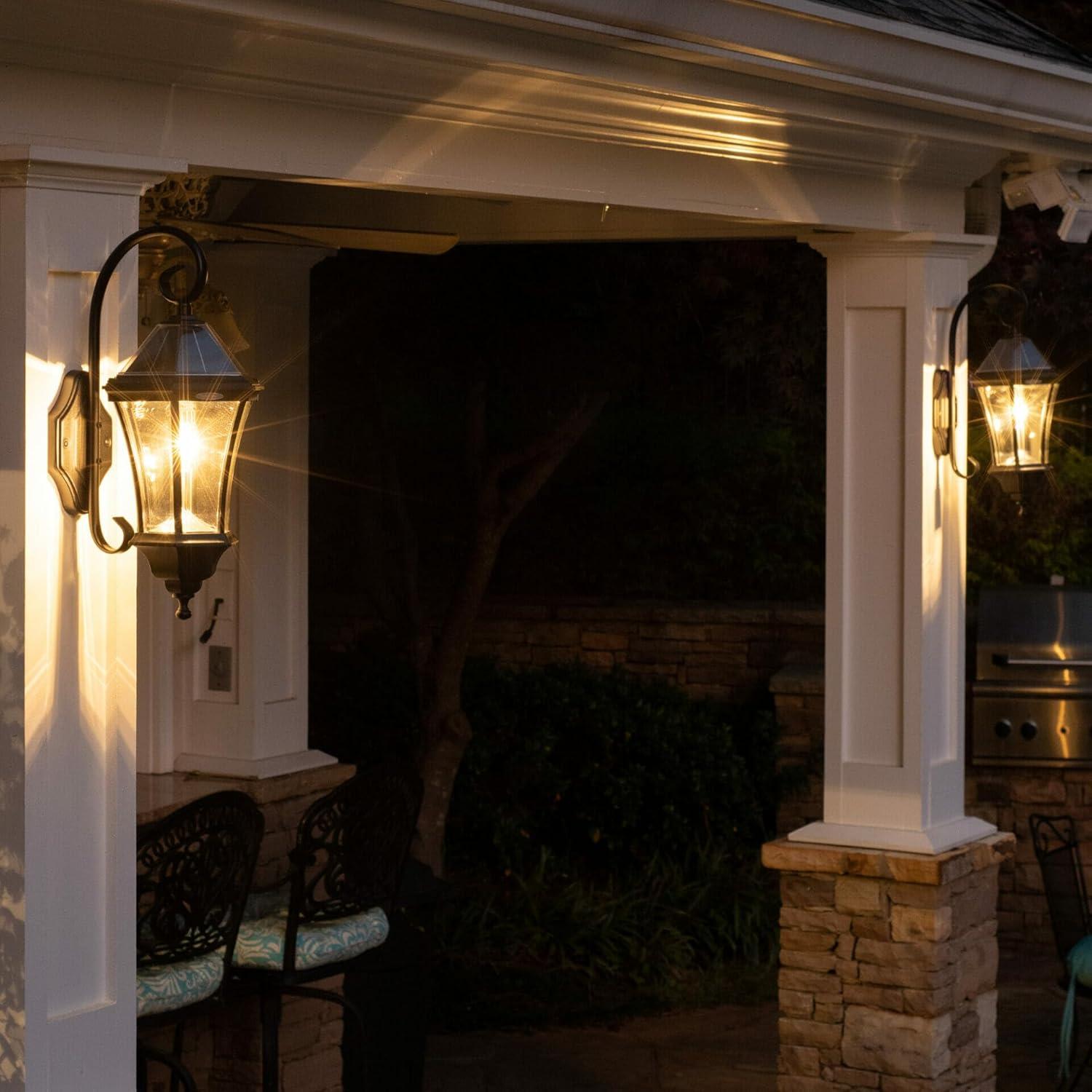 Gama Sonic Victorian Solar Wall Light, Outdoor Solar Lamp, Cast Aluminum Sconce, 150 Lumens Warm White LED, Black (94BM50010)