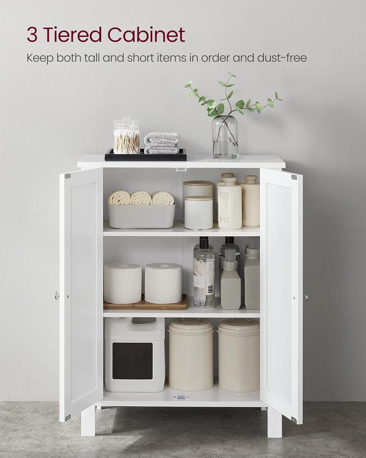 Bathroom Floor Storage Cabinet, Bathroom Storage Unit with 2 Adjustable Shelves, Bathroom Cabinet Freestanding, 11.8 x 23.6 x 31.5 Inches, White UBCB60W