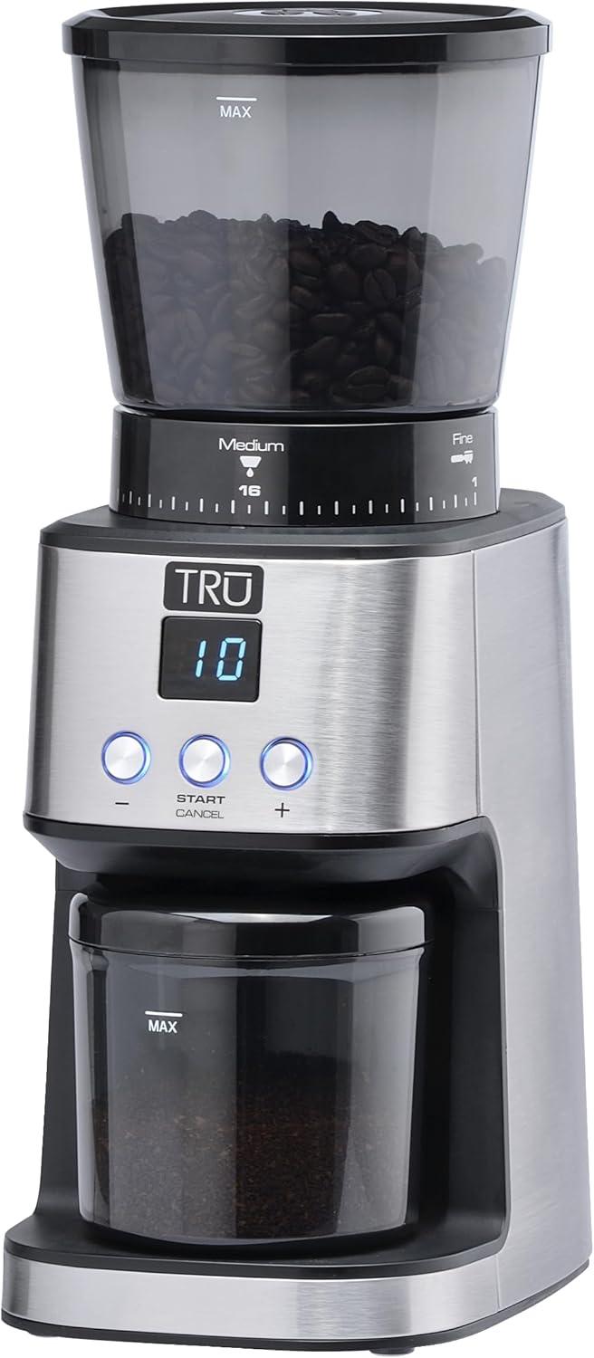 TRU Large Capacity Silver Electric Conical Burr Coffee Grinder