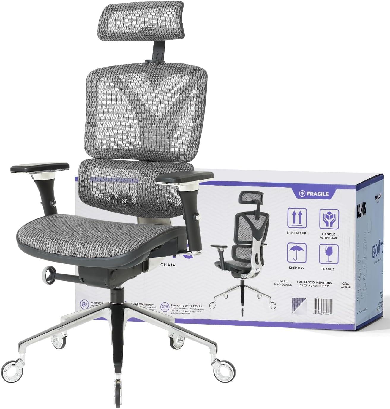Nouhaus Inc Nouhaus Ergonomic Office Chair Lumbar Support Aluminum Alloy Backrest, Big and Tall Mesh Computer Desk Chair with Adjustable Headrest, 4D Armrest and Premium Wheels