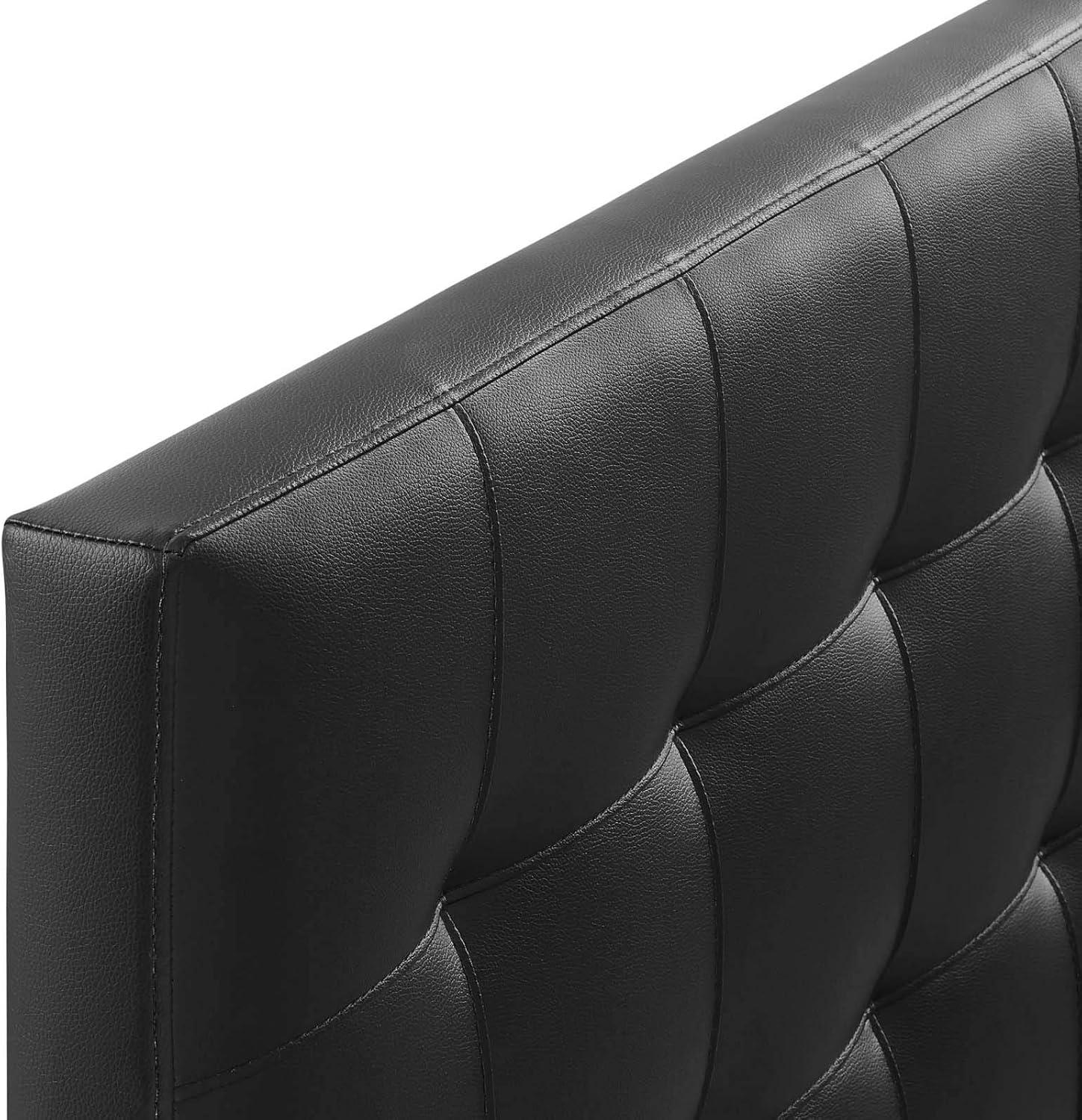 Lily Tufted Faux Leather Upholstered Queen Headboard in Black