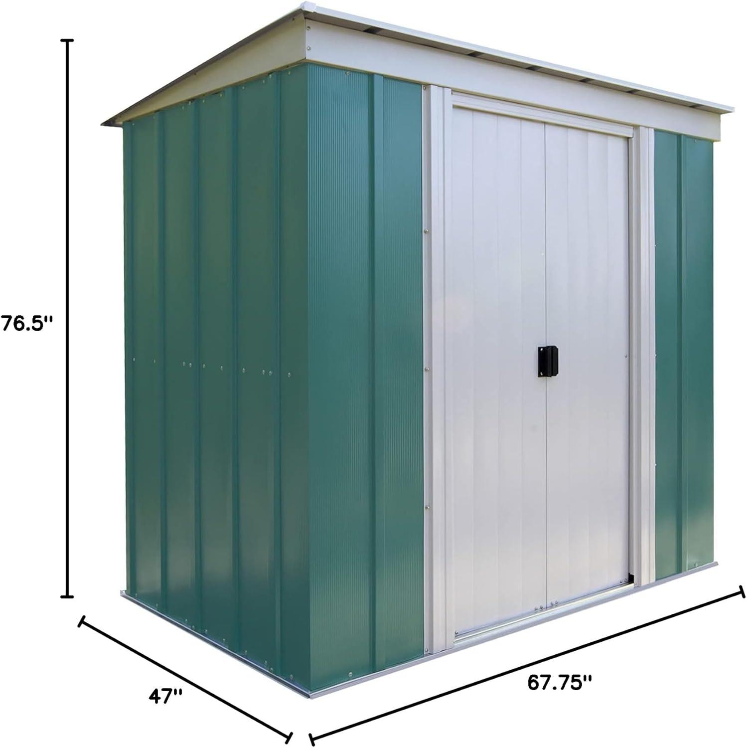 Eggshell and Green Steel Outdoor Storage Shed with Sliding Doors