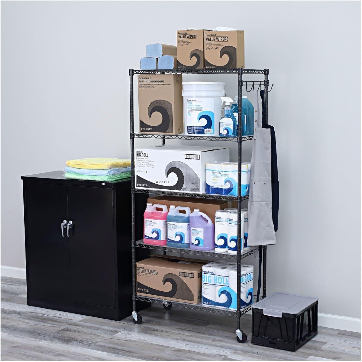 Alera 5-Shelf Wire Shelving Kit with Casters and Shelf Liners, 36w x 18d x 72h, Black Anthracite