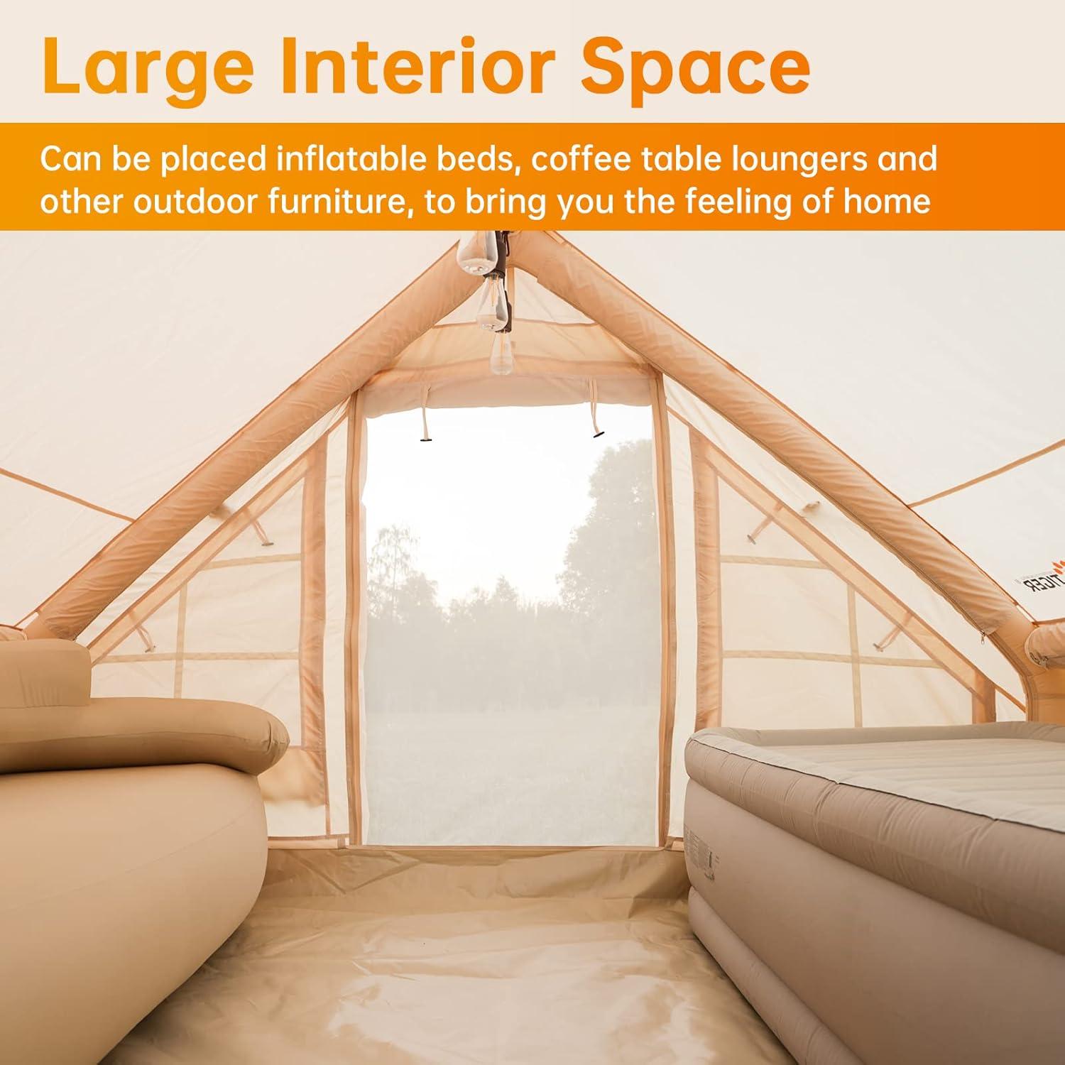 Beige Inflatable 4-Person Cabin Tent with Mesh Windows