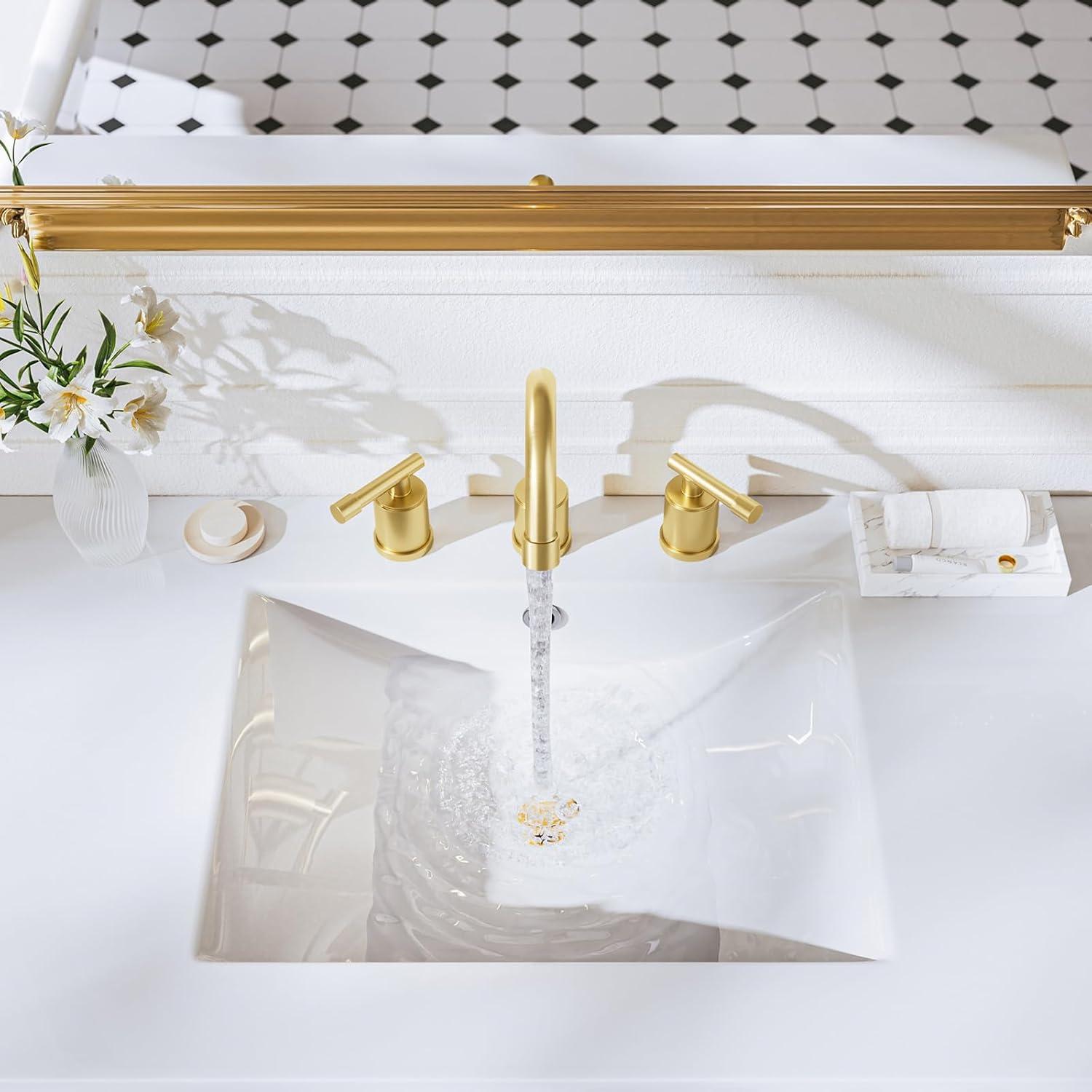 Phiestina 8 Inch Brushed Nickel Bathroom Faucet，3 Holes 2 Handles Widespread Stainless Steel Bathroom Sink Faucet with Metal Pop-Up Drain and Water Supply Lines,WFZY01-BN