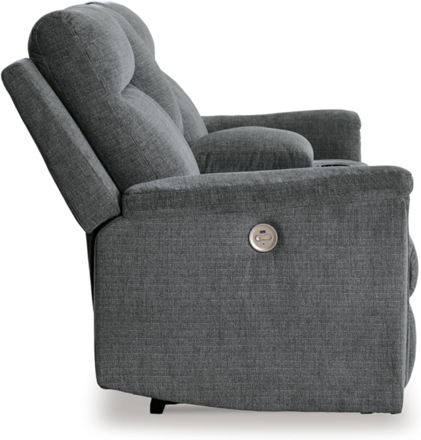 Ashley Furniture Barnsana Gray Power Reclining Loveseat with Console