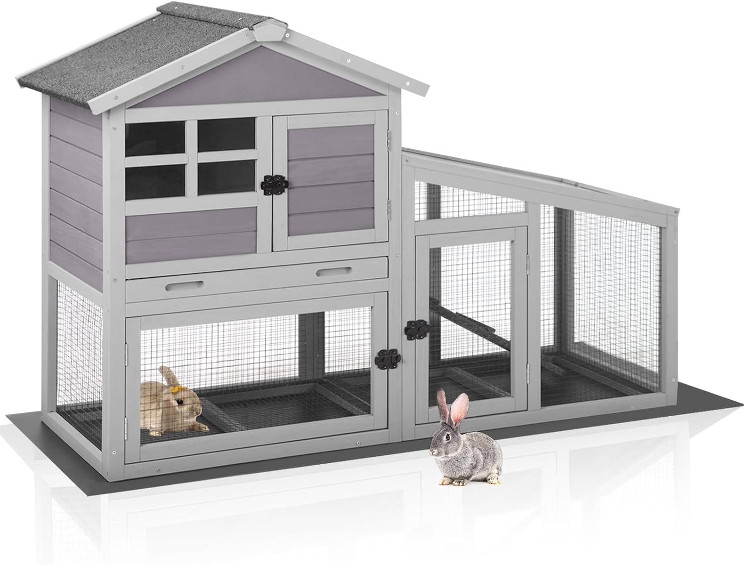 Aivituvin Chicken Coop Rabbit Hutch Outdoor Bunny Cage Indoor with Removable Bottom Wire Mesh Rabbit Cage with UV Panel 53.4" L x 23.6" W x 38.1" H