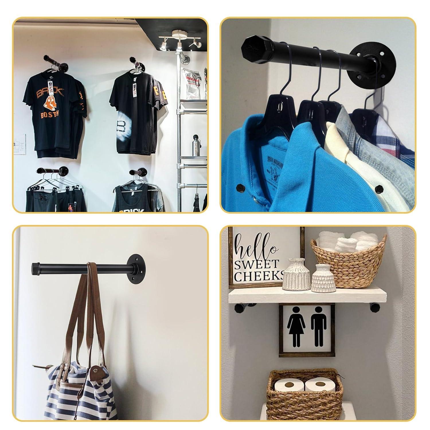 Trent Austin Design® 6 Pcs Industrial Pipe Clothes Bar 10 Inch - Wall Mount Clothing Rack - Face Out Closet Rods