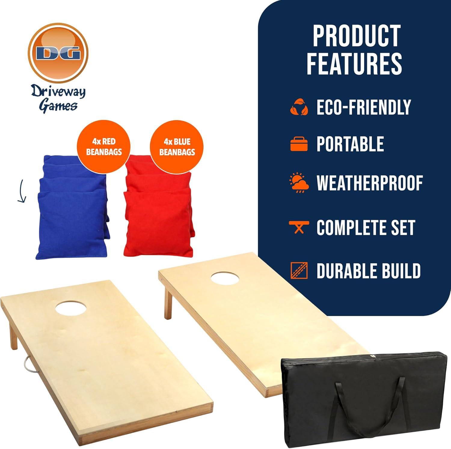 Driveway Games Traditional Wood Cornhole Game with All Weather Bean Bag for Storage, Sports, Recreation, and Outdoor Gaming, Natural