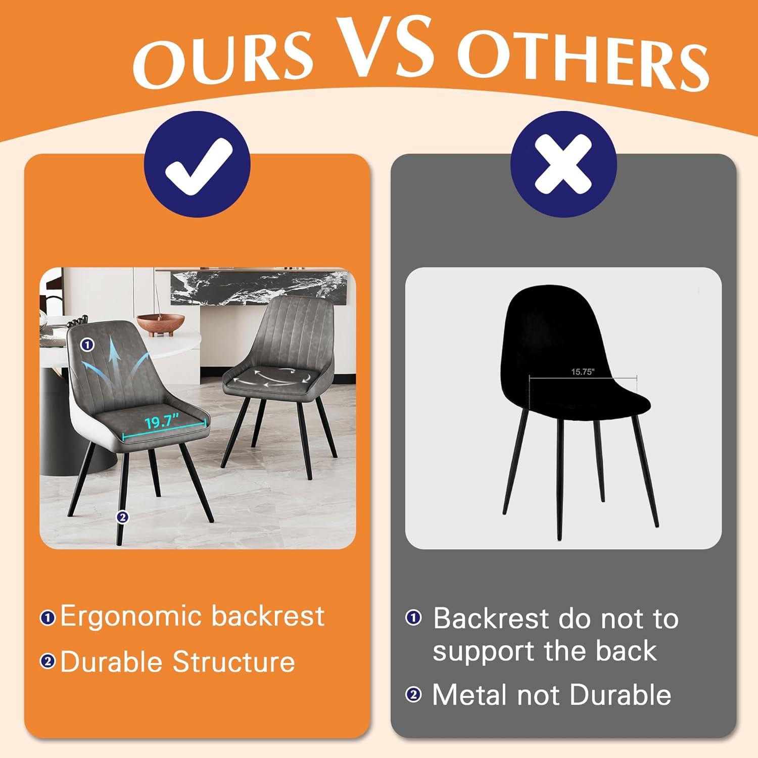 Alunaune Upholstered Dining Chairs Set of 2 Modern Faux Leather Armless Kitchen Chairs, Mid Century Leisure Accent Chair Living Room Desk Side Chair with Metal Legs-Grey