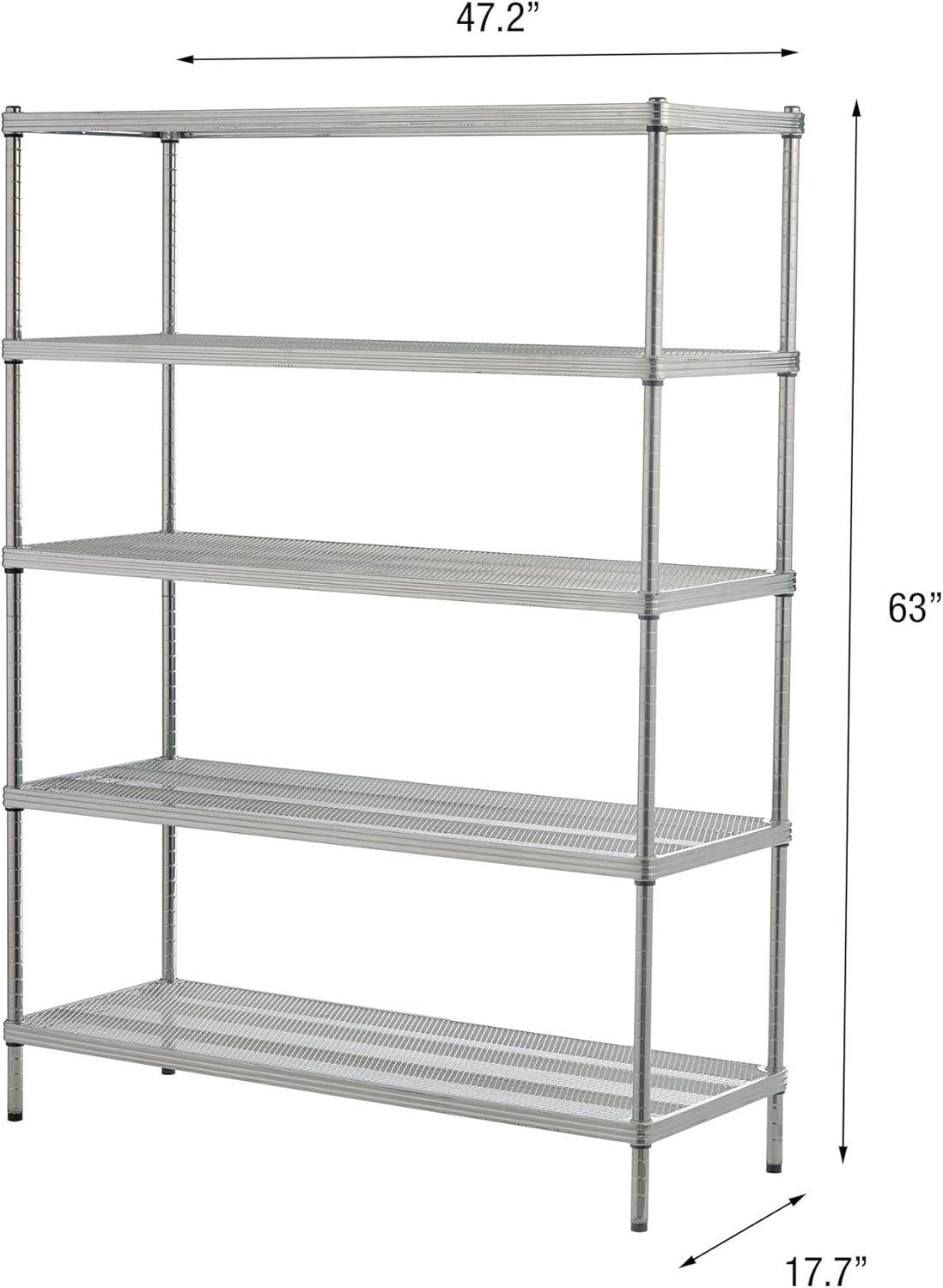 Silver MeshWorks Heavy-Duty 5-Tier Metal Storage Shelving Unit