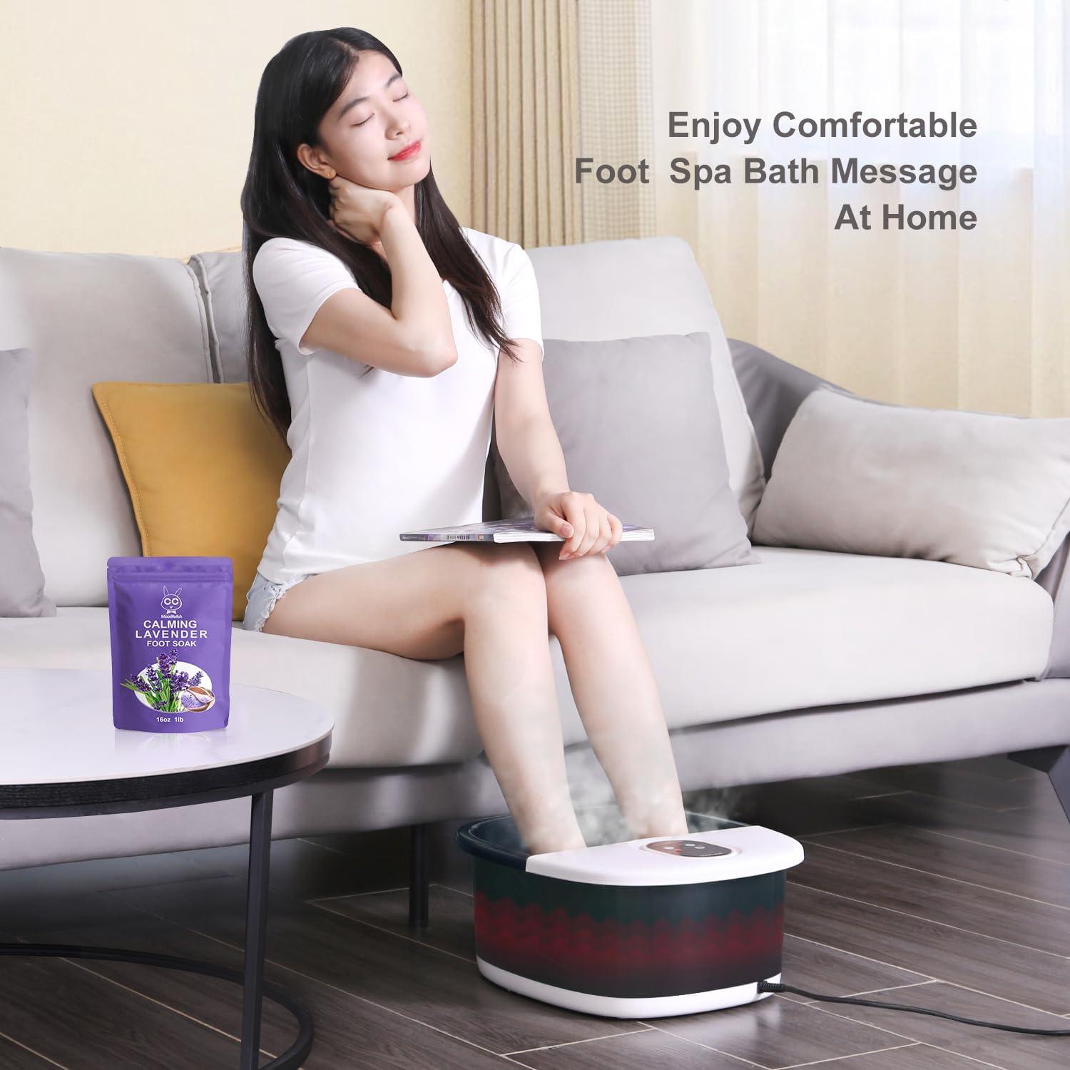 Foot Spa Bath Massager with Heat Bubbles and Vibration Massage and Jets, Pedicure Foot Spa Tub of 16 OZ Lavender Epsom Salt, Foot Soaker with Infrared Relieve Stress,Temperature Control